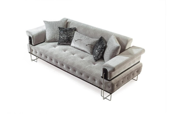 Lila Couch Sofa Garnitur 3+1 Sitz Chesterfield Wohnzimmer Polster