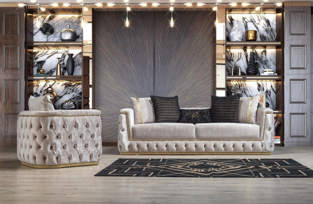 Luxus Chesterfield Sofa Set 3+1 Sitz Couch Polster Möbel Samt Gold