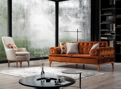 Sofagarnitur Garnitur Sofas Sofa Sessel Dreisitzer 3+1 Sitzer Orange