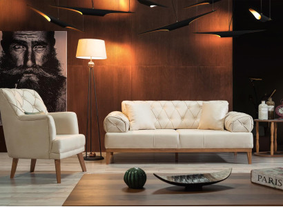 Sofagarnitur Garnitur Sofas Sofa Sessel Dreisitzer 3+1 Sitzer beige