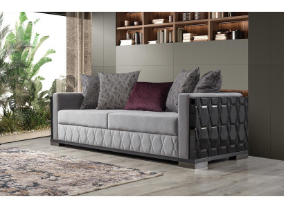 Luxus Sofa Dreisitzer 3 Sitz Sofas Grau Wohnzimmer Couch Stoff Design