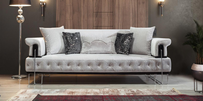 Polster Möbel Dreisitzer Sofa 3 Sitzer Couchen Weiß Metal mit Textil