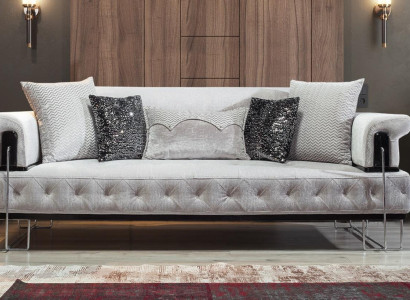 Polster Möbel Dreisitzer Sofa 3 Sitzer Couchen Weiß Metal mit Textil