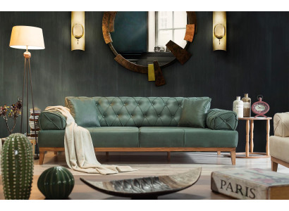 Chesterfield Sofa 3 Sitz Couchen Dreisitzer Grün Neu Textil Holz 220cm