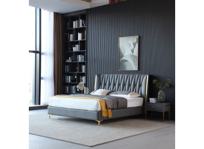 Hotel Luxus Design Betten Polster Metall Leder Schlafzimmer Edelstahl