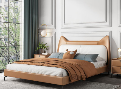 Modernes Hotel Leder Stoff Doppelbett 160x200cm Designer Bett Doppel