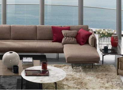 Braun Ecksofa L-Form Sofa Couch Design Polster Modern Textil Wohnzimmer