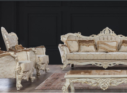 Sofa Sofas Sessel Sitz Sofagarnitur 3+1+1 Sitzer Garnitur Set Stoff Barock Stil