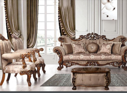 Sofagarnitur 3+1+1 Sitzer Garnitur Sessel Sofas Sitz Stoff Luxus Barock Möbel