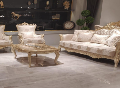 Sofagarnitur 3+1+1 Sitzer Couchtisch Sofa Sessel Sofas Garnitur Set Gold Stil