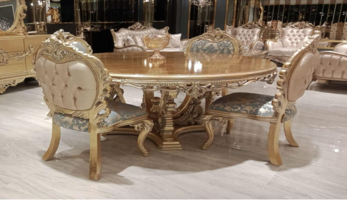 5-teiliges klassisches Esszimmer-Set mit rundem Tisch und Stühlen