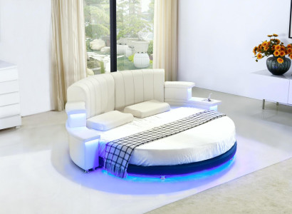 Rund Bett Möbel Polster Betten Schlafzimmer Möbel Lederbett LED