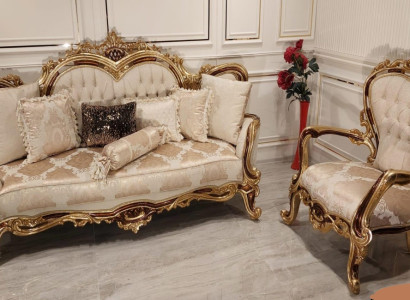 Sofagarnitur 3+1 Sitzer Sofa Couch Sessel Luxus Garnitur Stoff Gruppe Barock