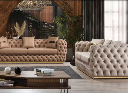 Polstergarnitur Sofagarnitur 3+3 Sitzer Chesterfield Luxus Garnitur Sofas Leder