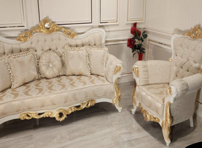 Luxus Gruppe Sofagarnitur 3+1 Sitzer Garnitur Stoff Sofa Sofas Sessel Barock Neu