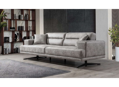 Sofa 3 Sitzer Sofas Leder Dreisitzer Sitz Polster Design Wohnzimmer Modern Grau
