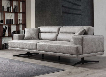 Sofa 3 Sitzer Sofas Leder Dreisitzer Sitz Polster Design Wohnzimmer Modern Grau