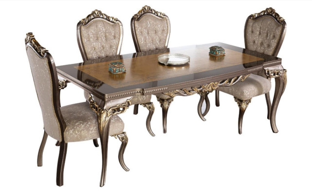 Esszimmerstuhl Stuhl Stühle Holz Luxus Esszimmer Ess Stoff Stil Barock 1x Sessel