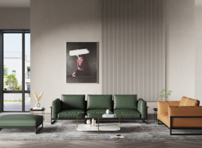 Braun-Grüne 3+2 Sitzer Ledergarnitur Wohnzimmer Kunstleder Couch-Set