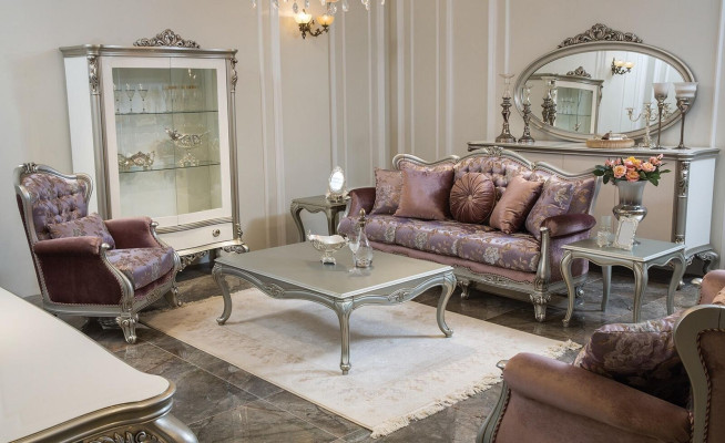 Sofagarnitur 3+2+1 Sitzer Couchtisch Beistelltisch Sessel Set 6tlg. Barock