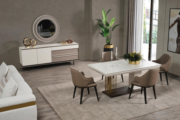Esszimmer Set Essgruppe Esstisch 4x Stuhle Sideboard+ Spiegel 7tlg