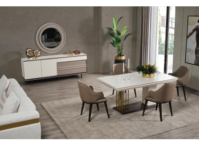 Esszimmer Set Essgruppe Esstisch 4x Stuhle Sideboard+ Spiegel 7tlg