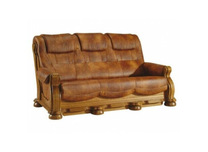 Klassische Ledercouch Sofagarnitur Komplettes Set 3+2+2 Holzgestell Polster Couchen