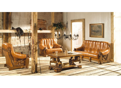 Klassische Dreisitzer Couch Polster Sofa 100% Echtes Leder Holz (ohne 2+1) Neu