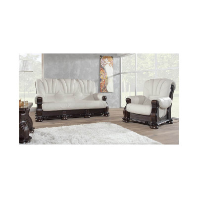 Dreisitzer Sofa Leder Couch Holz Polster Klassische Geschnitzte Couchen Sofas
