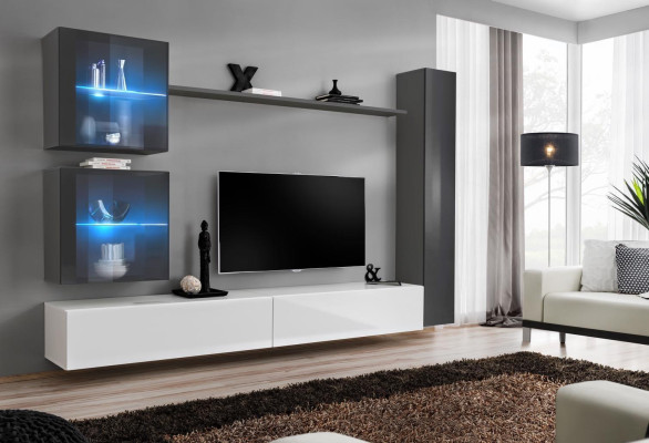 Designer Wohnwand Modern TV-Ständer Wohnmöbel Grau Einrichtung Sideboard