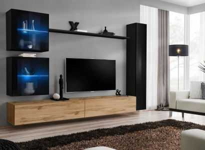 Luxus Schwarz 3x Wand Schrank Wohnwand TV Ständer Modern Design Set 6tlg Neu