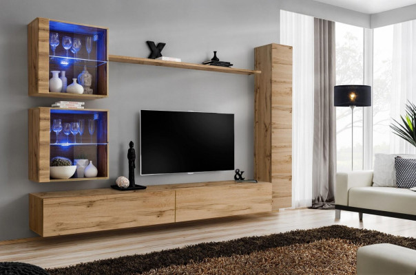 Braun Wohnwand Hänge Schrank Designer TV-Ständer Einrichtung Regal Modern