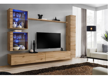 Braun Wohnwand Hänge Schrank Designer TV-Ständer Einrichtung Regal Modern