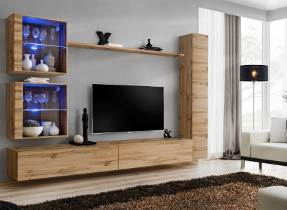 Braun Wohnwand Hänge Schrank Designer TV-Ständer Einrichtung Regal Modern