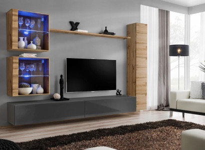 Braun Luxus Wohnzimmer Wohnwand Möbel 3x Wandschrank TV-Ständer Einrichtung