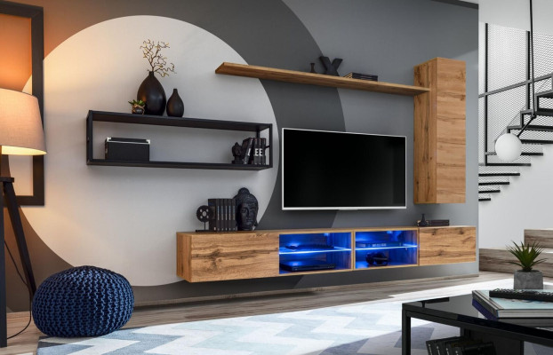 Braun Luxus Neu Wohnwand Set Wohnzimmermöbel Einrichtung Wandschrank Wand Regal