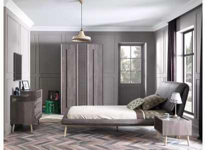 Garnitur Polsterbett Jugendbett Bettrahmen Bett Set 5tlg Holz Grau Neu