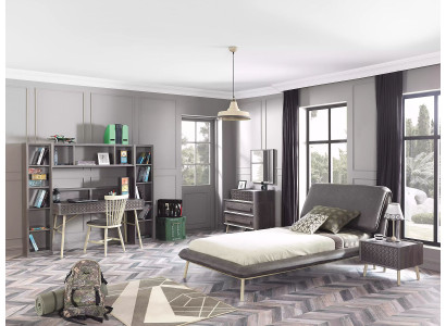 Komplette Jugendbett Bettrahmen Bett Kinderzimmer Set 7tlg Holz Grau