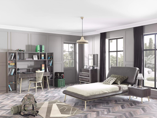 Garnitur Kinderzimmer Jugendbett Bettrahmen Bett Set 7tlg Holz Grau