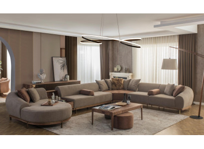 Modernes Beiges Ecksofa U-Form Wohnlandschaft Wohnzimmer Luxus Sofas