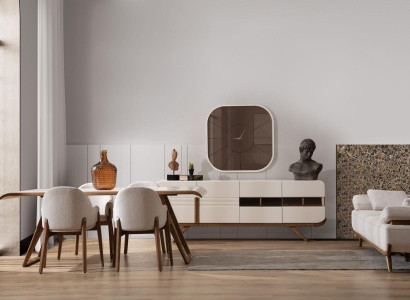 Weiß-braune Esszimmer Garnitur Moderner Esstisch 6x Polsterstühle 9tlg