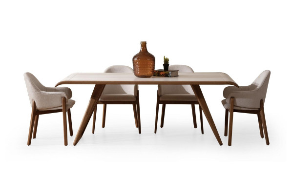 Weiß-braune Esszimmer Garnitur Moderner Esstisch 6x Polsterstühle 9tlg