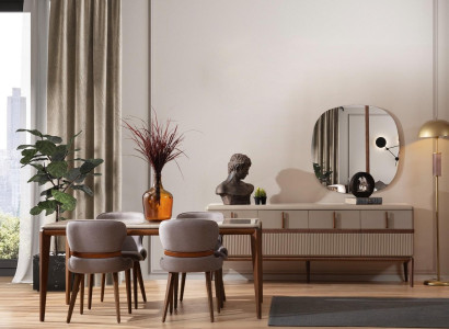 Modernes Esszimmer Set Designer Esstisch 4x Polsterstühle Luxus Anrichte