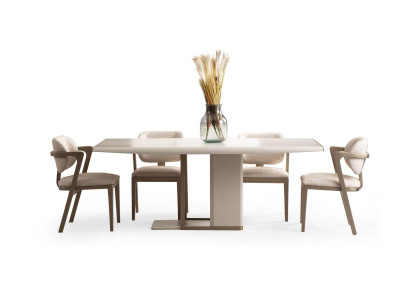 Weiß-Beige Esszimmer Möbwl Rechteckiger Esstisch Mit 6x Stühlen 7 tlg