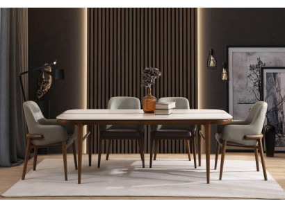 Esszimmer Möbel Holztisch Designer Polsterstühle Holzfüße 7tlg Luxus Set