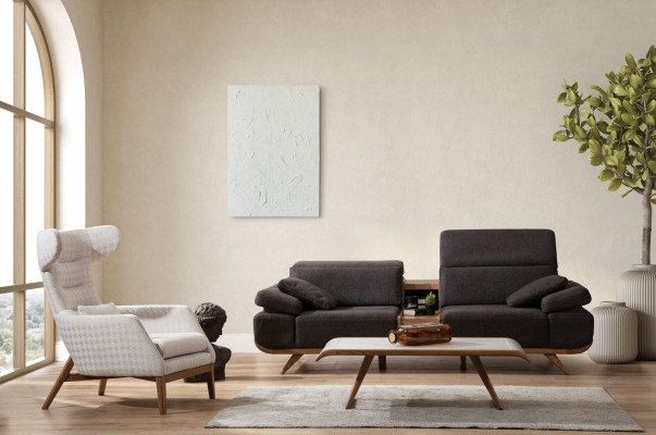 Braun-Weiße Sitzgarnitur Dreisitzer Luxuriöser Polster Sessel 2tlg Set