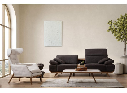 Braun-Weiße Sitzgarnitur Dreisitzer Luxuriöser Polster Sessel 2tlg Set