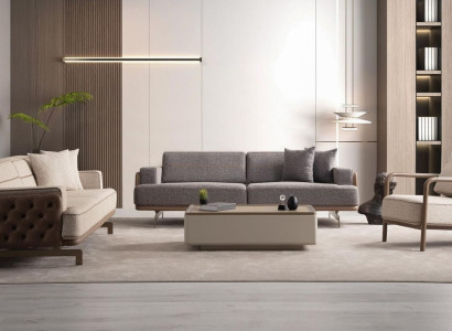 Modernr Helle Sofagarnitur 3+3+1 Set Designer Wohnzimmer Sitzer 3tlg