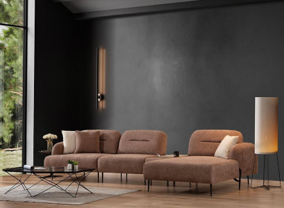 Braunes Wohnzimmer Ecksofa Designer Polster Wohnlandschaft L-Form Couch