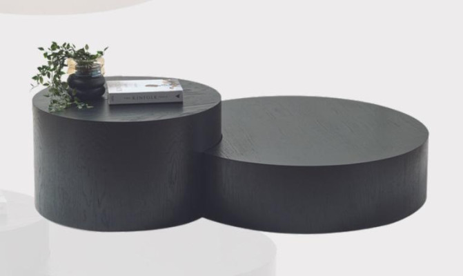 Modernes Schwarzes Couchtisch-Set Designer Rund Kaffeetisch Beistelltisch